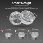 SUNHOUSE 5 Quart Stainless Steel Steamer Insert – Multi-Purpose Soup & Food Steamer with Stay-Cool Handles & Heavy-Duty Glass Lid – Fits Various Pot Sizes (8", 9", 9.5")
