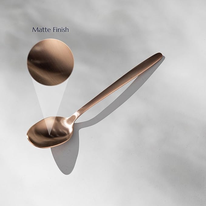 JazzUpCo Tia Flatware non toxic 18/10 stainless steel dishwasher safe (Matte Rose Gold, 12 Person Set (60 Pieces))