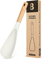 Cooking Spoon for Nonstick Cookwares, Great for Cooking and Serving Sturdy BPA-Free Matte Silicone, Wood Handle Spoon for Mixing, Scoop, and Scrape (WHITE)