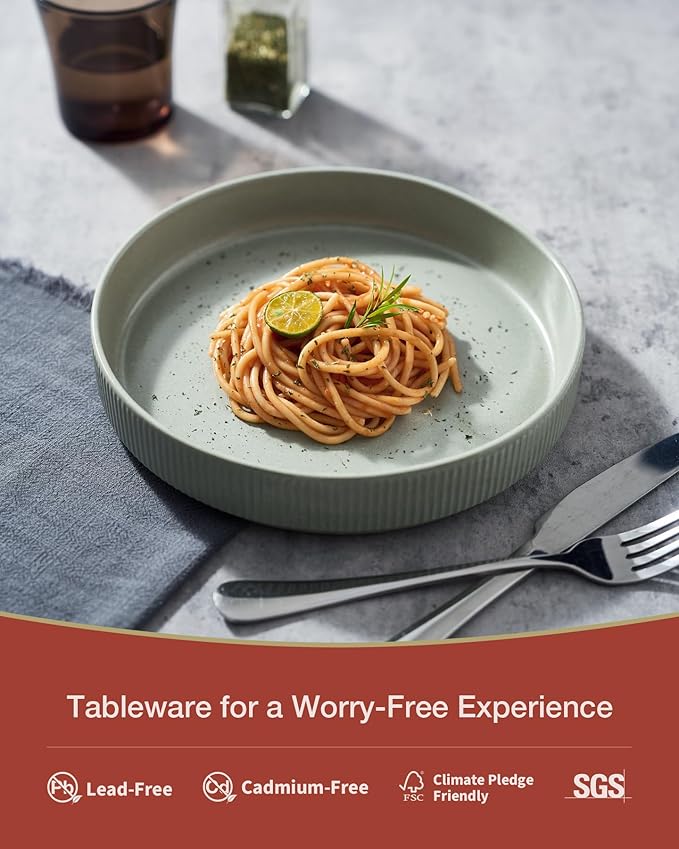 famiware Star 7.5" Pasta Bowls Set, Salad Bowl Set of 6, Double Reactive Glaze, Stackable, Perfect for Your Friend for Housewarming, Thanksgiving, Christmas, Light Green