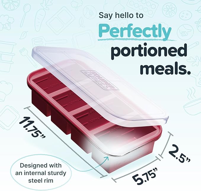 Souper Cubes 1 Cup Silicone Freezer Molds - Soup Cubes Perfect for Storing Broth, Rice, Leftovers and More - Silicone Freezer Trays with Lids for Meal Prep - Cranberry - 1-Pack