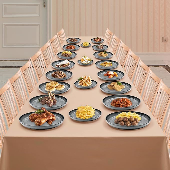 32-Piece Kitchen Plates and Bowls Sets,Lightweight Plastic Dishes Set for 8,Unbreakable Dinnerware Sets,Reusable Plates Set,Dishwasher and Microwave Safe, Dish Sets for Outdoor Camping,RV,Grey