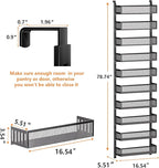 10-tier Over The Door Pantry Organizer with Mesh Baskets, Adjustable & Stable Hanging Spice Rack for Kitchen, Bathroom, Bedroom, and Baby Essentials Storage (16" W 10-Tiers, Black)