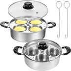 2Pcs Egg Poacher Pan Stainless Steel Poached Egg Maker with 8 Cups Nonstick Stovetop Egg Cooker Pot for Induction Cooktop (Silver, 2-Pack)