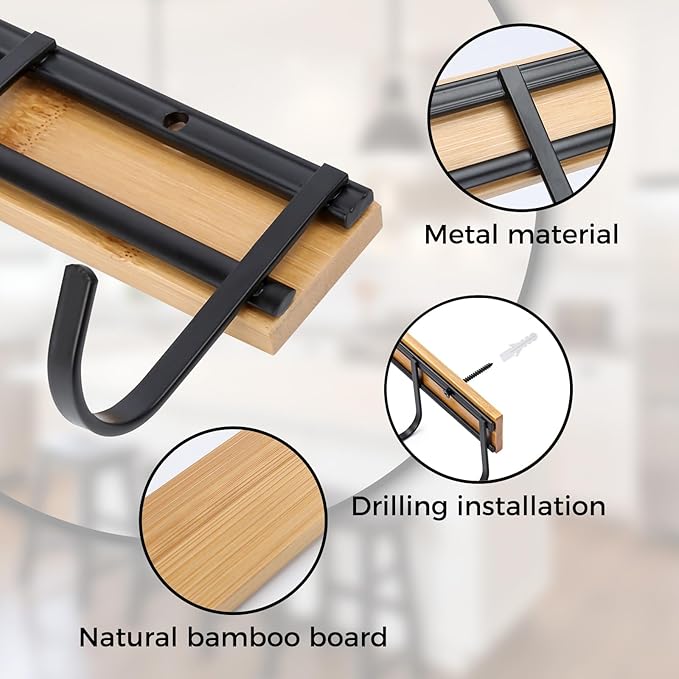 Kitchen Utensil Hanger, Wall Mout Kitchen Utensil Holder Organizer Rack with 6 Hooks, 2 Set Kitchen Wall Hooks for Hanging Utensils