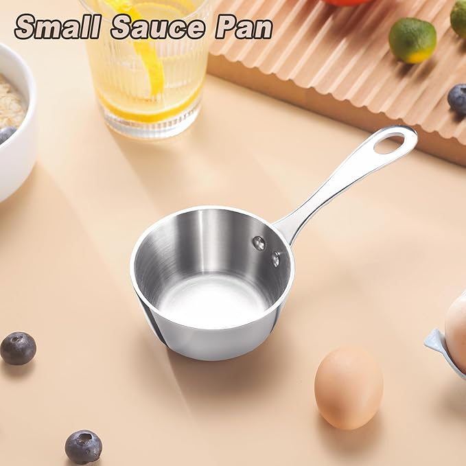 Mini Sauce Pan Butter Warmer Pot with Handle 18/10 Stainless Steel Small Pot for Melting Butter Heating Sauce Gravy & Oil (5oz/150ml) - Silver