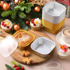 Aoriher 150 Pieces 10 oz Mini Cake Pans with Lids Aluminum Foil Baking Cups Square Disposable 4 x 4 Large Cupcake Cups Baking Tins for Kitchen Brownie Pudding Desserts Holders(All Golden,All Silver)