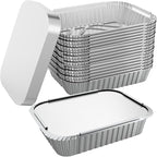 50 PACK 8.3"x6.2" Disposable Tin Foil Pans with Lids 2.25LB Aluminum Pans To Go Containers for Cooking, Baking, Catering Party Meal Prep, Take Out, Freeze