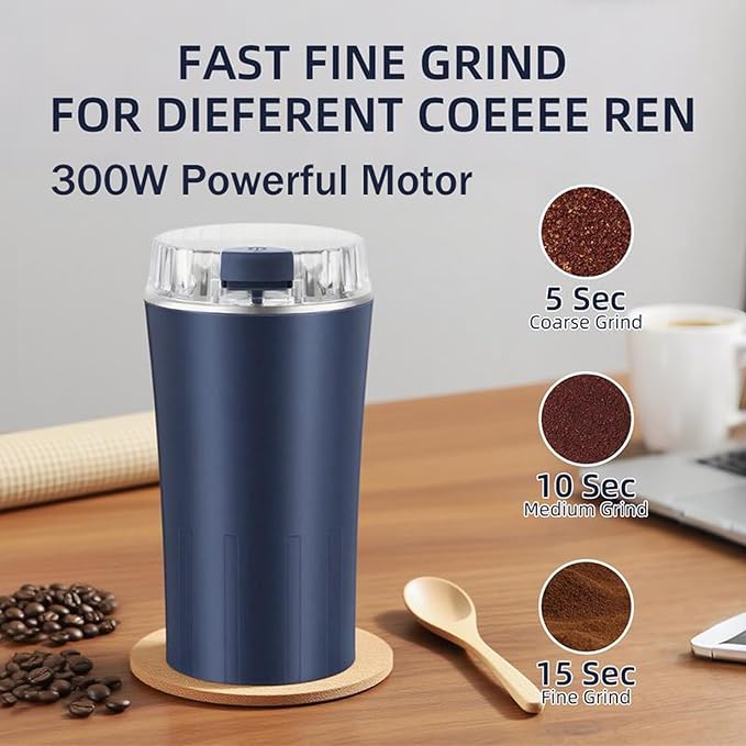 Electric Coffee Grinder, CoffeeBean and Spice Grinder,300w powerful power portable With Heavy-DutyStainless Steel Grind Blades