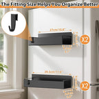 4 Pack Magnetic Spice Rack Organizer for Refrigerator and Oven, Movable Magnetic Hanging Kitchen Spice Rack with 4 Hooks, Black