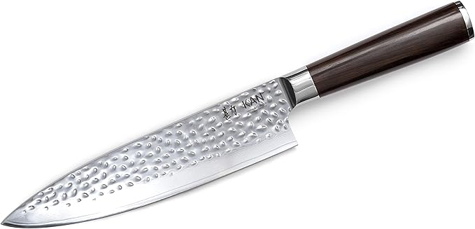 KAN Core Professional Chef Knife 8-inch VG-10 67 layers Damascus Ambidextrous (Hammered Japanese VG-10 Blade, Ebony wood handle-upgraded version)