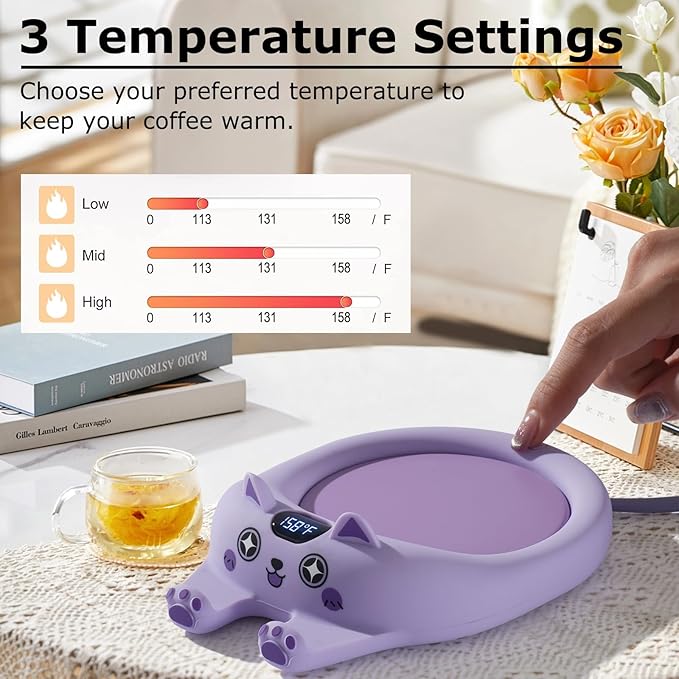 PUSEE Coffee Mug Warmer with Auto Shut Off, 3 Temp Control, Candle Warmer Plate, Enjoy Warm Coffee & Tea, Gifts for Women & Men
