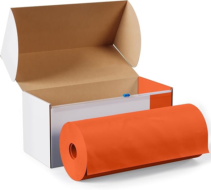 Exquisite Party Solids 54 Inch X 300 Feet Orange Plastic Table Cover Roll in A Cut - to - Size Box with Convenient Slide Cutter. Cuts Up to 36 Rectangle 8 Feet Plastic Disposable Tablecloths