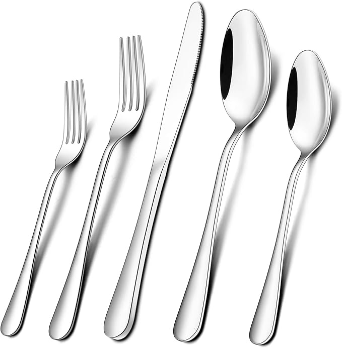 Wildone 20-Piece Silverware Set, Stainless Steel Flatware Cutlery Set Service for 4, Tableware Eating Utensils Include Knife/Fork/Spoon, Mirror Polished, Dishwasher Safe