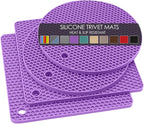 Silicone Silicone Trivet for Hot Dishes, 4 Pack Purple Heat Resistant Silicone Hot Pads Pot Holders for Kitchen Counter Non-Slip Trivets for Hot Pots and Pans, Small Dish Drying Mat & Spoon Rest