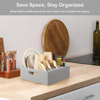 Wood Utensil Holder for Party, 6-Compartment Paper Plate Organizer with Handles, Wooden Silverware Caddy for Picnic, Camping, BBQ, Buffet, and Kitchen Countertop Organization, Gray