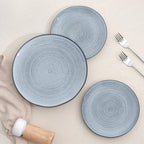 Famiware Tempus Plates and Bowls Sets for 6, 18 Pieces Stoneware Dinnerware Sets, Reactive Glaze Dishes Set, Dishwasher & Microwave Safe - Pearl Blue