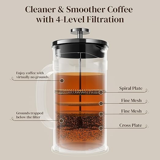 Veken French Press Coffee Maker 21oz 0.6 L, Heat Resistant Thickened Borosilicate Glass,Stainless Steel Brewer,Single Serve Small Pot, Cold Brew Cafetera Teapot for Kitchen Travel Camping, Dark Pewter