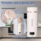 Travel Electric Kettle Portable Mini Kettle,Small Hot Water Boiler with 4 Temperature Settings,304 Stainless Steel,Fast Boiling Water with Auto Shut-Off and Boil Dry Protection,400ml (Beige, 400ML)