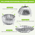 Steamer Basket Stainless Steel Instant Pot Accessories for Food and Vegetable, Zocy Premium Expandable Steam Basket to Fit Various Size Pots Medium (6.1" to 10.2"))