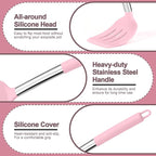 P&P CHEF Pink Kitchen Cooking Utensil Set of 4, Silicone Solid Spatulas Slotted Spoons Turners for Non-stick Cookware Flipping Mixing, Heat-proof