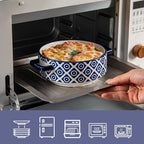 Soup Bowls with Handles - 24oz Ceramic French Onion Soup Crocks Serving Bowls for Pasta Cereal Beef Stew Pot Pies Casserole - Oven Microwave Dishwasher Safe - Set of 4, Blue