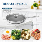 Non Stick Frying Pans, Stainless Steel Nonstick Fry pan with Honeycomb for Kitchen Cooking - 11” Skillet with Lid for Cookware - Works with Induction Cooktop Ceramic and Gas.