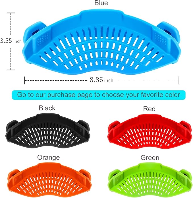 Clip On Strainer Silicone for all Pots and Pans,Pasta Strainer Clip on Food Strainer for Meat Vegetables Fruit Silicone Kitchen Colander