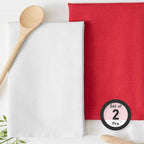 Kitchen Towels Cotton Solid Dish Cloths Kitchen Hand Towel Reusuable Dish Towel for Cleaning Tea Towels Set with Hanging Loop - 18"x 28",Red & White, Pack of 2
