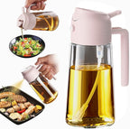 TrendPlain 16oz/470ml Glass Olive Oil Sprayer for Cooking - 2 in 1 Olive Oil Dispenser for Kitchen Gadgets, Air Fryer, Salad, and BBQ - Peach