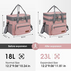 Maelstrom Lunch Bag Women,23L Insulated Lunch Box for Men Women,Expandable Double Deck Lunch Cooler Bag,Lightweight Leakproof Lunch Tote Bag with Side Tissue Pocket,Pink