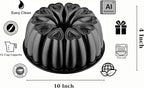 Heart Shape Aluminum Cake Pan, Titanium Coating, Non-Stick, 12 Cups, Heavy Duty, Gifts for Mom, Molded Cake Pan, 10 Inch Baking Mold, Cast Aluminum Fluted Tube Pan, Easy to Clean (Black)