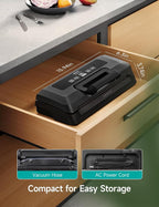 HiCOZY Vacuum Sealer for Food, Powerful Heat Food Sealer, Dry Moist 7-1 Multiple Automatic Modes, Easy-Lock Handle, Compact Design with 10 Vacuum Bags & 2 Bag Rolls, Bag Cutter Included, Black