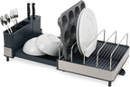 Joseph Joseph Extend Max Steel Expanding Dish Drying Rack, high Capacity for Large Items, Cutlery and Knife Holder, Swivel Draining Spout, Stainless Steel