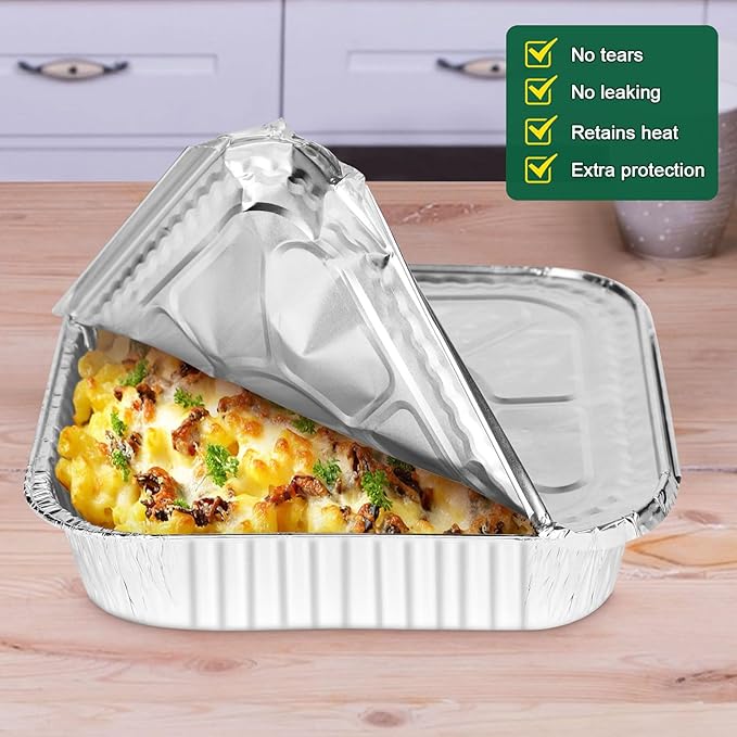 8x8 Aluminum Pans with Lids - 60 Pack Square Disposable Aluminum Foil Baking with Covers - Disposable Baking Pans for Air Fryer, Oven, Cooking