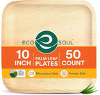 ECO SOUL Compostable 10 Inch Palm Leaf Square Plates (50 Count) Like Bamboo Plates | Biodegradable | Eco-Friendly, Microwave & Oven Safe