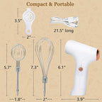 Cordless Hand Mixer, Handheld Electric Whisk with 3 Speed Modes, Hand Held Egg Beater with 2 Detachable Stir Whisks (White)