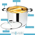 Stock Pot, Large Stainless Steel 12.5 Quart StockPot, Large Cooking Pot, Clear Glass Lid and Measurement Markings, Steam Hole, Induction, Gas, Electric Compatible Big Boiling Pot