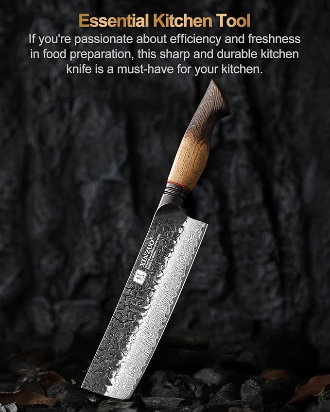 XINZUO 7 Inch Nakiri Knife, Hand Forged Damascus Steel Asian Chopping Chef Knife, Professional Meat Vegetable Kitchen Knife,Comfortable Grip White Oak Handle Usuba Knife