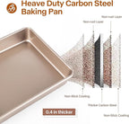 Deep Baking Pans Set, 3-Pieces Rectangle Cake Pan, Nonstick Roasting Pans Set for Thanksgiving Christmas, 9/11/13 Inch, Toaster Oven Tray Bakeware Set, Lasagna Pan Deep Size, Heavy Duty, Gold