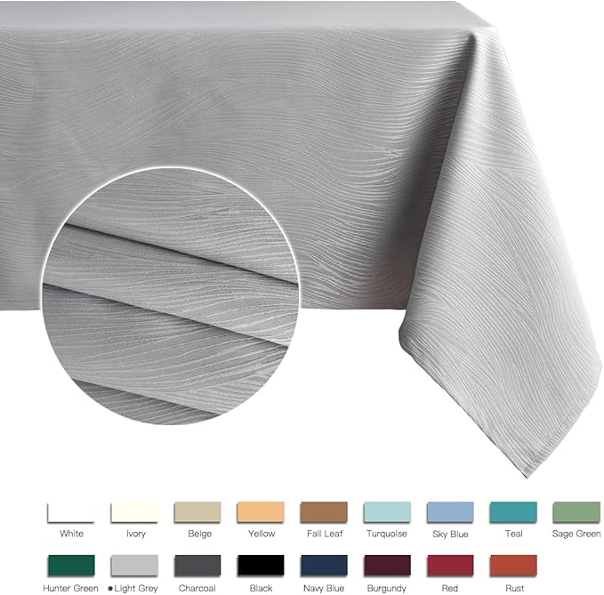 maxmill Square Table Cloth Swirl Design Water Proof Wrinkle Free Heavy Weight Soft Tablecloth Table Cover for Outdoor and Indoor Use Square 60 x 60 Inch Light Grey