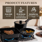 KIKCOIN 22 Pcs Pots and Pans Set Non Stick, Detachable Handle Cookware Sets Nonstick, RV Kitchen Cooking Set with Removable Handles, Frying Pans - Induction/Dishwasher/Oven Safe (Black)