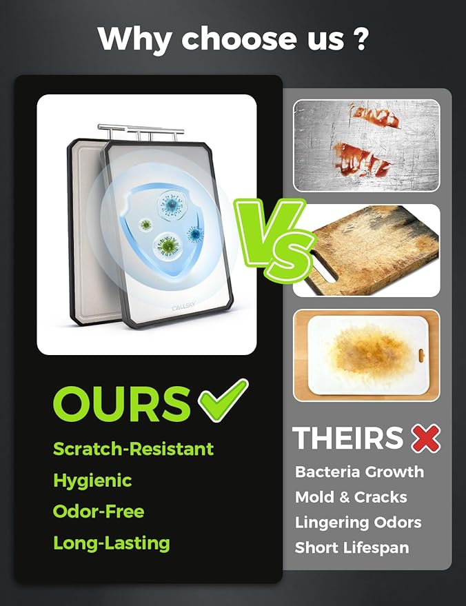 Titanium Cutting Board for Kitchen, Double Sided Non Toxic Titanium Cutting Board with JUICE GROOVE, Food-Grade Metal Chopping Board, Pure Titanium&Wheat Straw PP, Dishwasher Safe16.3”×11”-1 PC