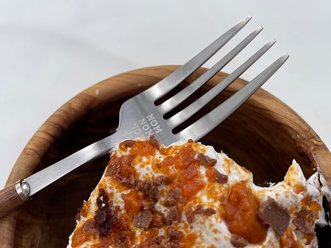 Fun Lightweight Stainless Steel Flatware Set with Walnut (1 Set, NOM CHOP SLURP)
