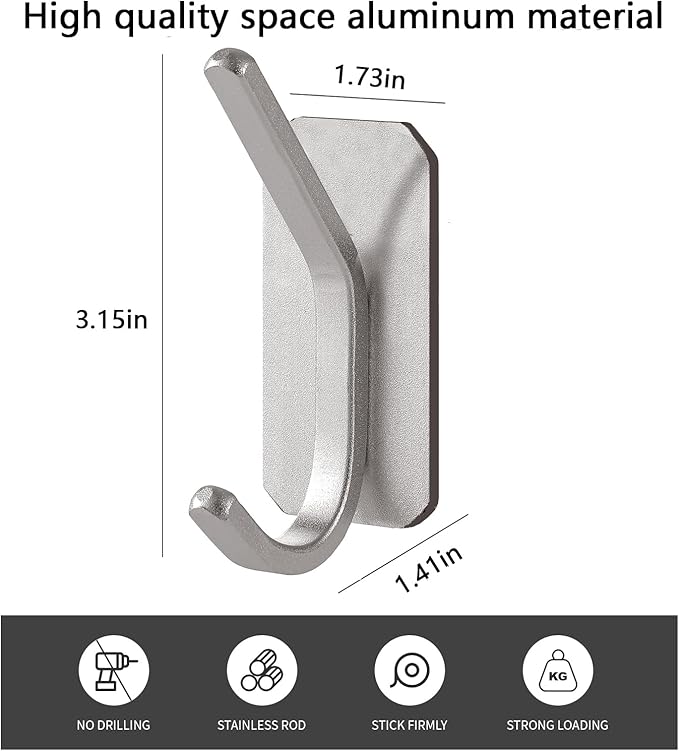 Paoli Heavy Duty Adhesive Hooks,Self-Adhesive Hooks Multiple Colors and Styles 30 lb Maximum Load for Home Schools and Offices (4pc, Silver)