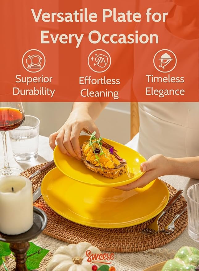 Sweese 7.8 Inch Porcelain Dessert Plates Set of 6 - Dishwasher, Microwave, Oven Safe, Chip-Resistant - Rainbow Palette