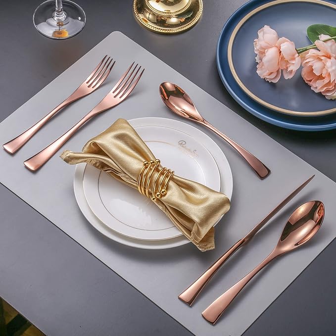 Lemeya 20-Piece Rose Gold Silverware Set for 4,Heavy Duty 18/10 Stainless Steel Cutlery Set with Forged Stand Knife,Modern Flatware Utensils Set,Forks Spoons and Knives Set,Dishwasher Safe