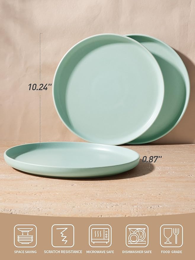 famiware Milkyway Dinner Plates, 10.24 inch Plates for 6, Stoneware Dessert Plates Dish Set for Kitchen, Reactive Glaze Plate Set, Microwave and Dishwasher Safe, Light Green