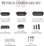 MAISON ARTS 30 Piece Pots and Pans Set Non Stick, Kitchen Cookware & Bakeware Sets with Nonstick Granite Coating, Baking Tray, Frying Pan and Saucepan, Black