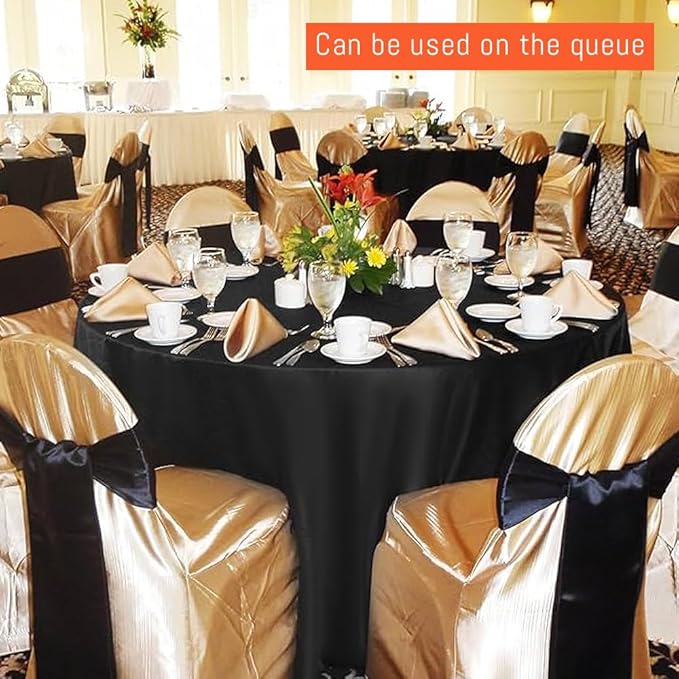 6 Pack Black Round Tablecloths, 90 Inch Stain Resistant and Wrinkle Polyester Fabric Washable Table Clothes Cover for Kitchen Dining, Wedding, Reception Banquet, Birthday Party, Buffet Restaurant